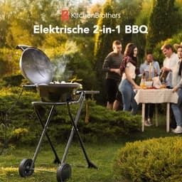 KitchenBrothers Elektrische BBQ - Opvouwbaar - Barbecue met Wielen - Anti-aanbaklaag - Zijtafel - tot 250°C - 2400W - Vaderdag Cadeau - Zwart — thumbnail 2