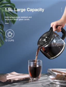 Yabano Digitaal filterkoffiezetapparaat met timer, permanent filter, touchscreen, 900 W, 1,5 L, roestvrij staal — thumbnail 2