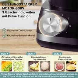 Multifunctionele Keukenmachine - 800W - 2L - 6-in-1 Keukenrobot - Voedselprocessor Met Hakmolen - Kneedhaak - Mixer - 3 Snelheden — thumbnail 2