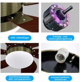 NETTLIFE Plafondventilator Met Verlichting - E27 - messing - 6 Bladen Ventilator - met Afstandsbediening - 75cm - Timing Plafondlamp - Voor Woonkamer | Slaapkamer | Keuken | Eetkamer — thumbnail 2