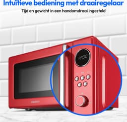 MEDION retro magnetron (20 liter, ca. 800 watt, 5 magnetronstanden, digitaal display, ontdooifunctie, compact) rood — thumbnail 2