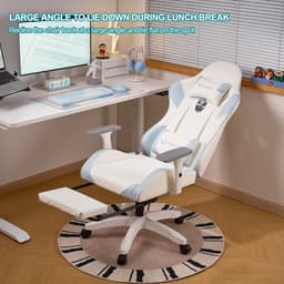 FOXSPORT Gamestoel - Gaming Chair - Ergonomisch - Verstelbaar - Met lendensteun en hoofdsteun - Met voetsteun - Bureaustoel - Racing -Wit / Blauw — thumbnail 4