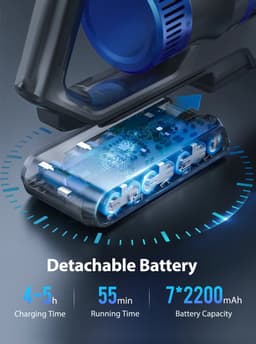 Steelstofzuiger Draadloos - Steelstofzuiger - Stofzuiger - Steelstofzuiger Snoerloos - HEPA-Filter - Blauw - Krachtige Zuigkracht - 36000PA - 450W - 1,2L Stofreservoir — thumbnail 3