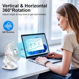 4000mAh Draagbare Clipventilator met LED - Batterij USB Tafelventilator - 4 Snelheden Stil Oplaadbaar - 360° Draaibaar voor Thuis, Kantoor, Kinderwagen, Kamperen - Wit - 1 Stuk — thumbnail 2