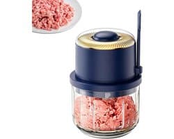 Elektrische Mini Chopper - Keukenmachine Hakmolen - Snel Ingrediënten Snijden - Draadloos en Draagbaar - 350 ml Capaciteit - Blauw