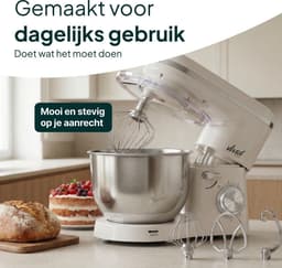 Keukenmachine - Keukenrobot Mixer - Bakken Ingrediënten Mengen - Krachtige 2000W Motor - 6.2 Liter Kom - Creme — thumbnail 5