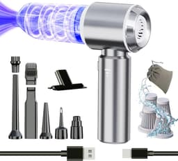 SNJY® Auto Stofzuiger - Kruimeldief - Handstofzuiger - Kruimelzuiger - 6 Opzetstukken - Zuigen en Blazen - 22000Pa - 120W - Grijs — thumbnail 1
