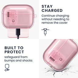 kwmobile Transparante hoofdtelefooncase voor Apple Airpods Pro 3 hoes - Headphones TPU cover met standaardfunctie en veiligheidsvergrendeling - poederroze — thumbnail 5