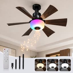 Rosnek E27 Plafondventilator met Lamp - Socket Fan met Bluetooth Speaker - RGB LED Plafondlamp - Afstandsbediening - 3 Snelheden - Verstelbare Hoogte - Kantelbare Ventilator - Ø52 cm — thumbnail 1