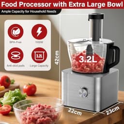 Keukenmachine 1100 W Foodprocessor 3,2 liter mengkom - Deegkneder, blender, hakmolen, molen, citruspers - Zilver — thumbnail 2
