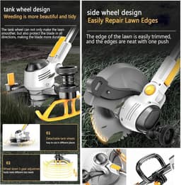 Accu grasmaaier - Elektrische trimmer - Tuinonderhoud - Drie messen - 16 cm maaibreedte - Zwart — thumbnail 3