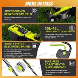 Accu Grasmaaier - Elektrische Duwmaaier - Gazon Onderhouden - 3 Maaihoogtes Instelbaar - 33 cm Maaibreedte - Groen — thumbnail 5