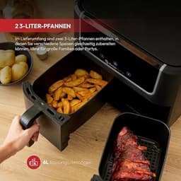 Airfryer met 2 Pannen - Heteluchtfriteuse - Lekker Koken - 8 Programma's - 6 Liter - Zilver — thumbnail 2