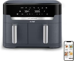 Dubbele Heteluchtfriteuse - Airfryer met 2 kamers - Gezond Koken - Twee gerechten tegelijk - 11 Liter XXL - Antraciet Grijs — thumbnail 1