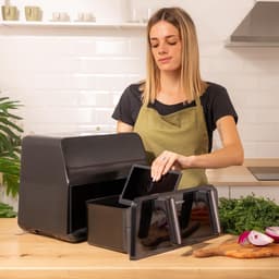 Airfryer Zonder Olie - Heteluchtfriteuse Gezond - Gezond Koken - Dubbel Mandje Dubbele Temperatuur - 9 Liter Capaciteit - Zwart — thumbnail 4