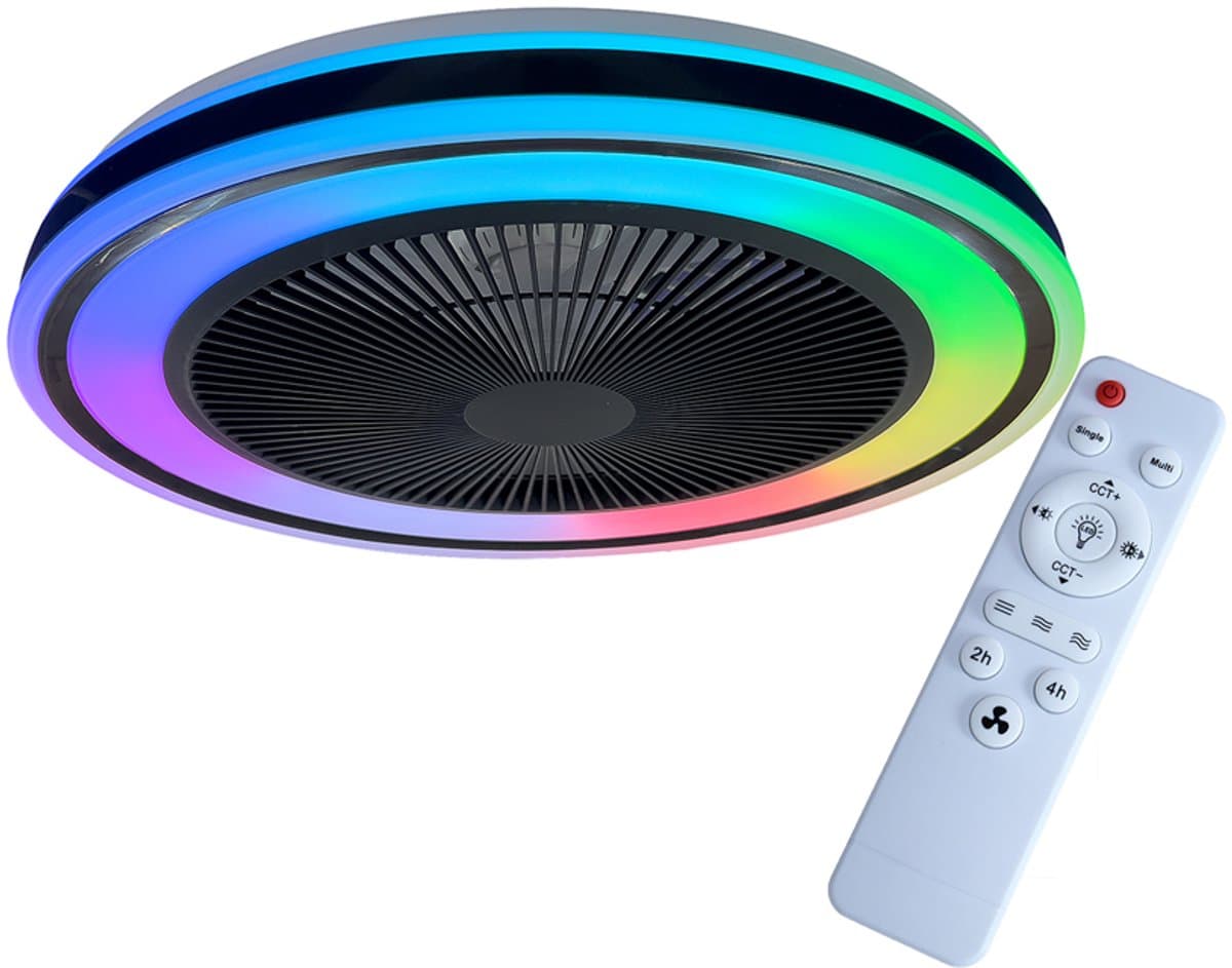 Plafondventilator - met afstandsbediening - Cuba ZWART 24Watt met LED lamp 3000K-4000K-6500K RGB CCT — afbeelding 1
