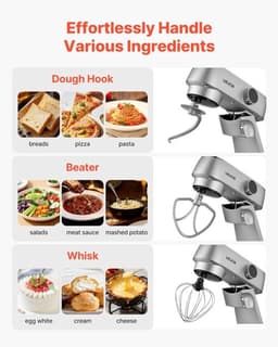 Keukenmachine – Keukenmixer – Keukenrobot – Foodprocessor – Mixer – 7,4L RVS Mengkom – 1800W Motor – 10 Snelheden – Inclusief Deeghaak, Garde En Platte Mengklopper — thumbnail 2