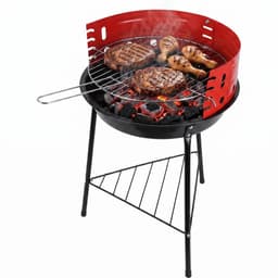 Cheqo® Houtskoolbarbecue - Houtskool Barbecue - Ronde Barbecue - Staande Barbecue - Houtskoolgrill - Tuinbarbecue - Compacte Barbecue voor Balkon en Camping - Barbecue met Verstelbaar Rooster - Houtskool BBQ - Zwart en Rood — thumbnail 1