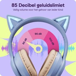 HappyCase Kinder Koptelefoon met Kattenoortjes - veilige volumebregrenzer - Bluetooth Koptelefoon Voor Kinderen - Ledverlichting - Over-Ear Hoofdtelefoon - Geluiddempend - Paars — thumbnail 3