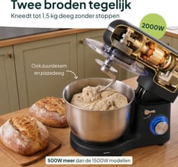 Vivid Green 2000W Keukenrobot - 6.2L - Mixer met Mengkom - Keukenmachine - Keukenmixer - Matzwart — thumbnail 4