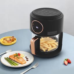 Glazen Airfryer - Heteluchtfriteuse Kom - Gezond Koken - Zichtbaar Kookproces - 4.2 Liter - Zwart — thumbnail 2