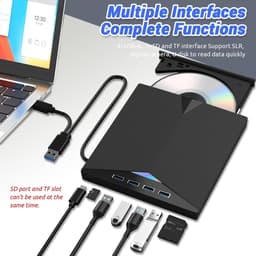 Externe Blu-ray speler - Optisch station - Films kijken - 7-in-1 functionaliteit - Slank en draagbaar - Zwart — thumbnail 2