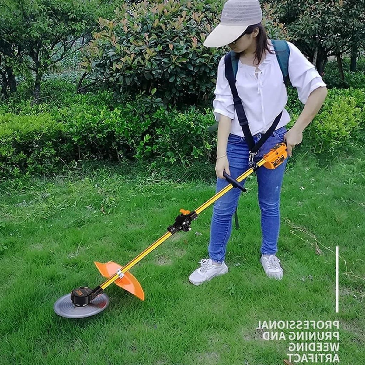 Accu Grasmaaier - Onkruidmaaier Tuin - Gazon Onderhoud - Draagbaar Ontwerp - 35 kg - Geel — afbeelding 1