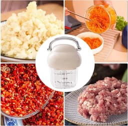 Elektrische Voedselhakker - Mini Keukenmachine - Snel Ingrediënten Hakken - Draadloos Gemak - 350ml - Beige — thumbnail 5