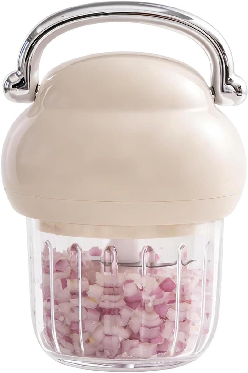 Elektrische Voedselhakker - Mini Keukenmachine - Snel Ingrediënten Hakken - Draadloos Gemak - 350ml - Beige — afbeelding 1