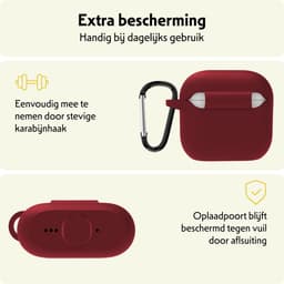 Hoesje Geschikt voor Apple AirPods 4 - Siliconen Hoes met Clip - Silicone Case Cover - Donkerrood — thumbnail 5