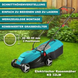 Elektrische Grasmaaier 1000W - 32 cm Snijbreedte - Opvangbak 25L - 3 Maaiveldhoogtes — thumbnail 2