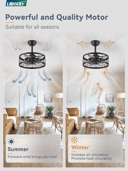 Industriële Plafondventilator met Verlichting in Zwarte Kooi - Stijlvolle Ventilator met Afstandsbediening — thumbnail 2