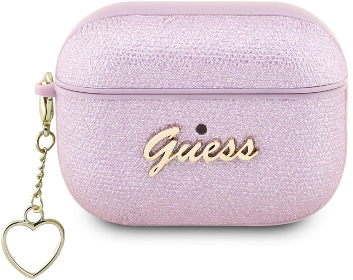 Guess AirPods hoesje voor Airpods Pro & Pro 2 - Metallic Script - Paars — afbeelding 1