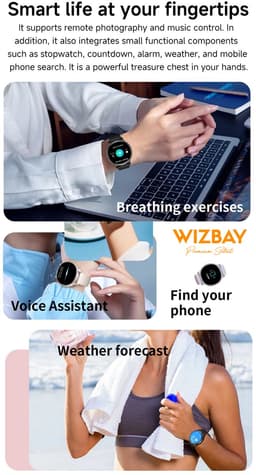 WizBay Premium Select® Smartwatch 1.32” AMOLED – GPS – 3ATM Waterdicht – Bluetooth Bellen – Bloeddruk, O2 & Hartslag – AI Voice Assistant – Kompas & Hoogtemeter – 50+ Sport Modi – Dual Band Wit Leder, Pale Pink — thumbnail 4