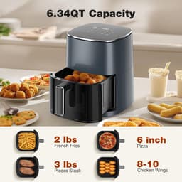 Heteluchtfriteuse Oven - Vierkante Frituurpan - Familie Maaltijden - Zichtvenster & 12 Functies - 6.3 Liter - Grijs — thumbnail 4