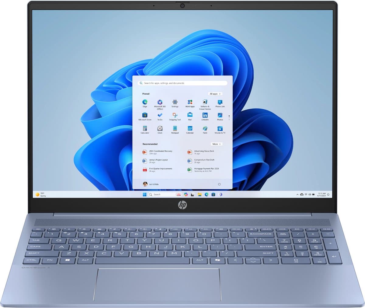 HP OmniBook 5 16-ba1052nd Intel® Core™ i5 i5-1334U Laptop 40,6 cm (16") 2K 16 GB LPDDR5x-SDRAM 512 GB SSD Wi-Fi 6 (802.11ax) Windows 11 Home Blauw — afbeelding 1