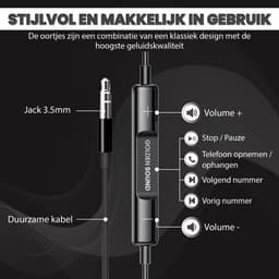 Golden Sound bedrade oordopjes - Oordopjes met draad en microfoon - Jack 3.5mm aansluiting - Zwart — thumbnail 2