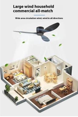 Plafondventilator 3 blad Ø105cm zwart - stille ventilator – top kwaliteit - energie zuinig – met remote - ventilator voor laag plafond - 6 snelheden – beste alternatief voor airco - zomer en winter stand – houten ventilator — thumbnail 3