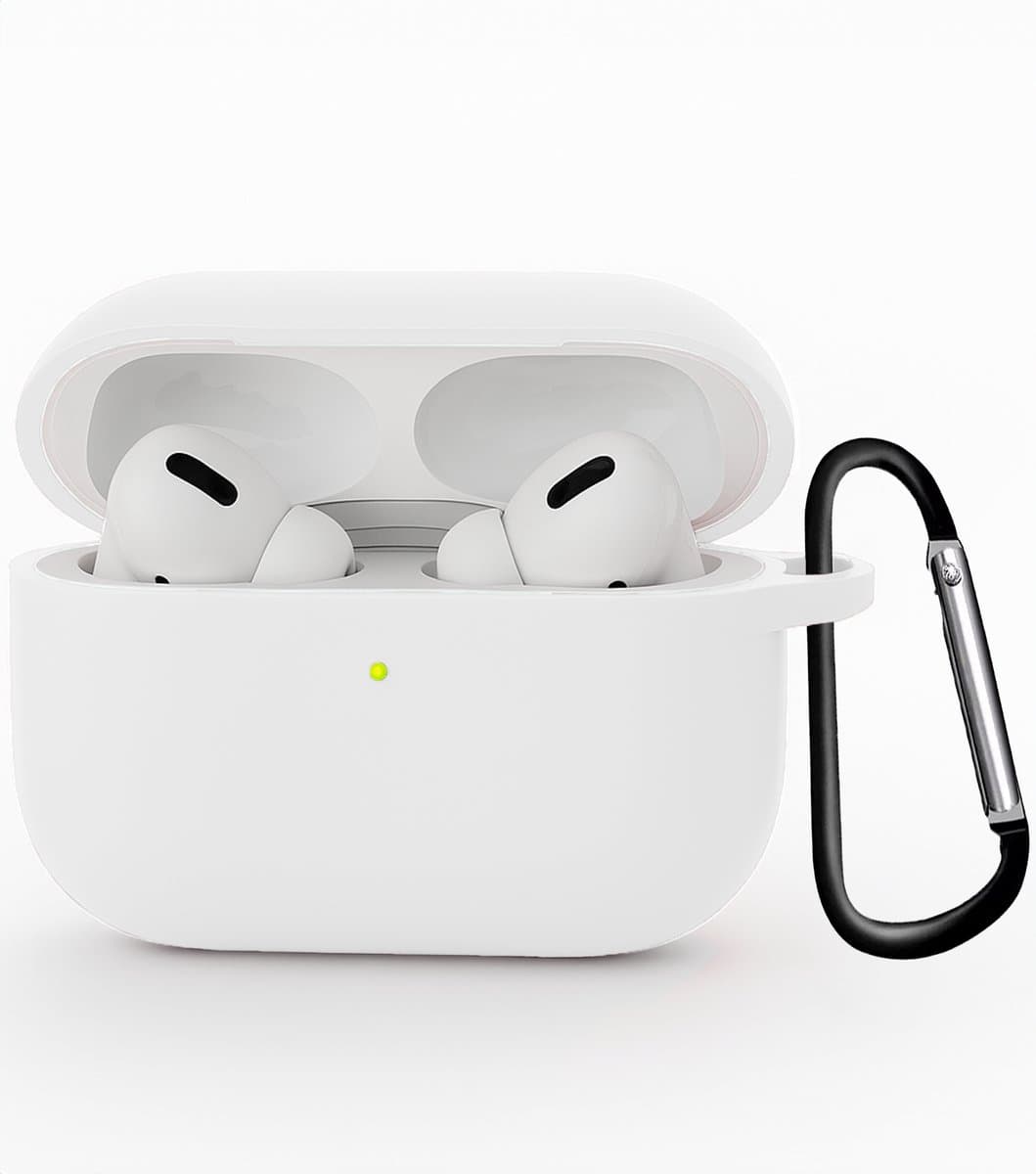 Hoesje - Geschikt voor Apple Airpods Pro 3 - Siliconen Hoes met Clip - Silicone Case Cover - Wit — afbeelding 1