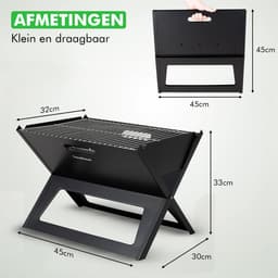 Travelhawk Houtskool BBQ - Barbecue Houtskool - Opvouwbaar - 44x32cm Grilloppervlak - Gelegeerd Staal - Zwart — thumbnail 2