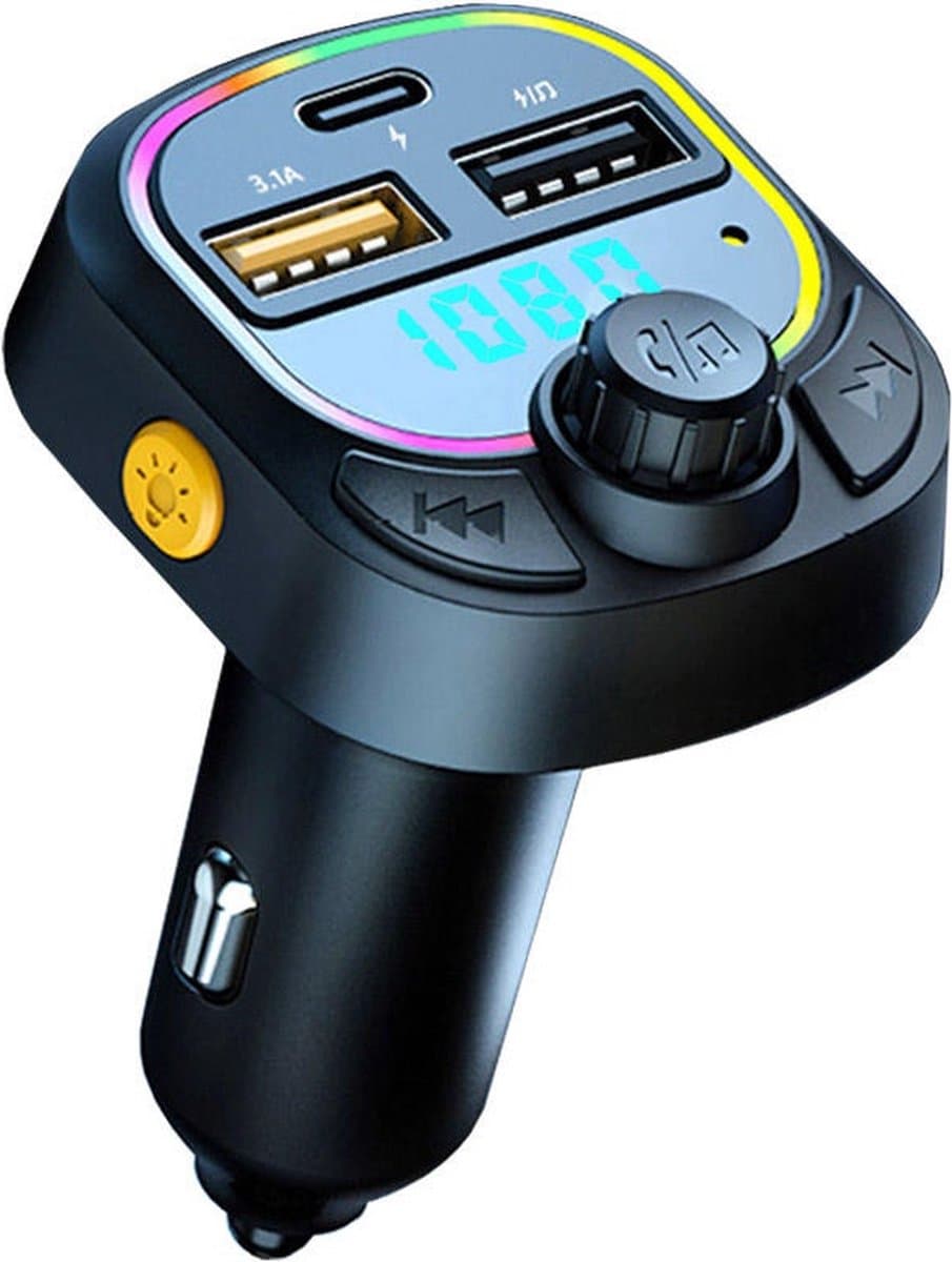 Bluetooth FM Transmitter zender voor in de Auto - Draadloos Muziek Streamen naar je autoradio - Handsfree Bellen - Opladen | Bluetooth 5.0 | USB-C & 2 USB-A Poorten | Compatibel met: iPhone & Android, Siri, google assistant of Bixby — afbeelding 1