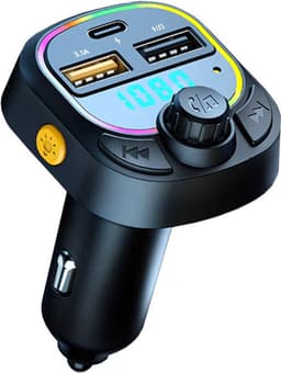 Bluetooth FM Transmitter zender voor in de Auto - Draadloos Muziek Streamen naar je autoradio - Handsfree Bellen - Opladen | Bluetooth 5.0 | USB-C & 2 USB-A Poorten | Compatibel met: iPhone & Android, Siri, google assistant of Bixby — thumbnail 1