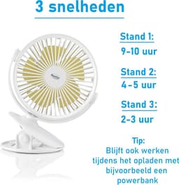 Ventilator met Clip - USB - 360° Draaibaar - Tafelventilator - Eenvoudige bevestiging - 2600 mAh Accu Batterij - Extra Stil - Wit - Qwality® — thumbnail 4