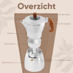 Leonomics Percolator 300 ml 6 Koffiekopjes – Aluminium Moka Pot – Espressomaker met houten handvat en vitrinedeksel — thumbnail 3