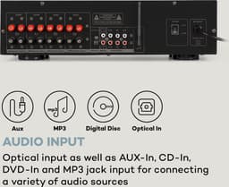 Auna Versterker, HiFi Stereo Mini Versterker, HiFi-versterker met Bass- en Treble-regelaar, 4-kanaals Audioversterker, Stereo Versterker & Luidsprekers met Afstandsbediening & AUX-ingang, AV-receiver - Amplifier - 100W - voor PA - Bluetooth MP3 — thumbnail 2