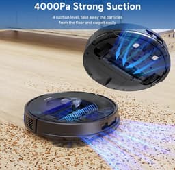 Bagotte Shellbot SL60 Robotstofzuiger met Dweilfunctie, 2-in-1 Self-charging Shellbot SL60 Robot Vacuum Cleaner, Laser Lidar Navigatie met Camera, 4000Pa Sterke Zuigkracht, 200 Mins+ Runtime, App No-go Zone, Compatibel met App,Alexa, Google Assistant — thumbnail 4