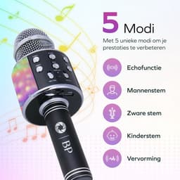 BP® Karaoke Microfoon Bluetooth - Karaoke Set - Karaoke voor Kinderen en Volwassenen - Draadloze Microfoon - 5 Stemvervormers - Echo - Met Speaker - LED Licht - Nederlandse Handleiding — thumbnail 3