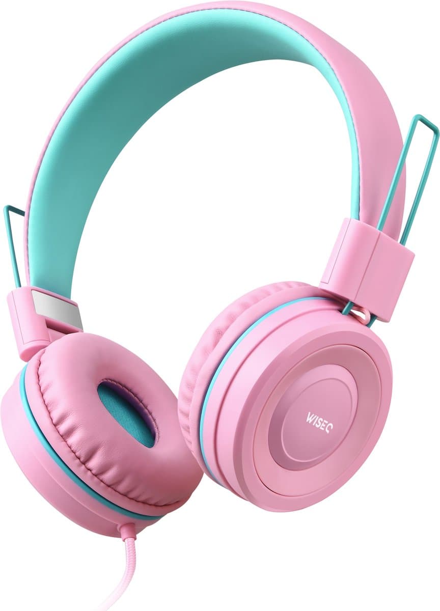 WiseQ Kinderkoptelefoon met Draad – Koptelefoon Kind – Hoofdtelefoon met Kabel – Met Microfoon – Geluidsdempend – Volumebegrenzer - Roze / Unicorn-Bubblegum — afbeelding 1