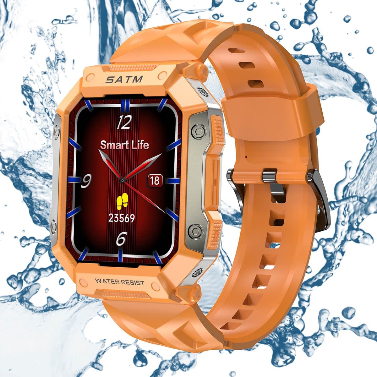 Tijdspeeltgeenrol PG Smartwatch - Oranje - Waterdicht IP68, Gezondheidstracker met GPS, Hartslagmeter en Lange Batterijduur — afbeelding 1