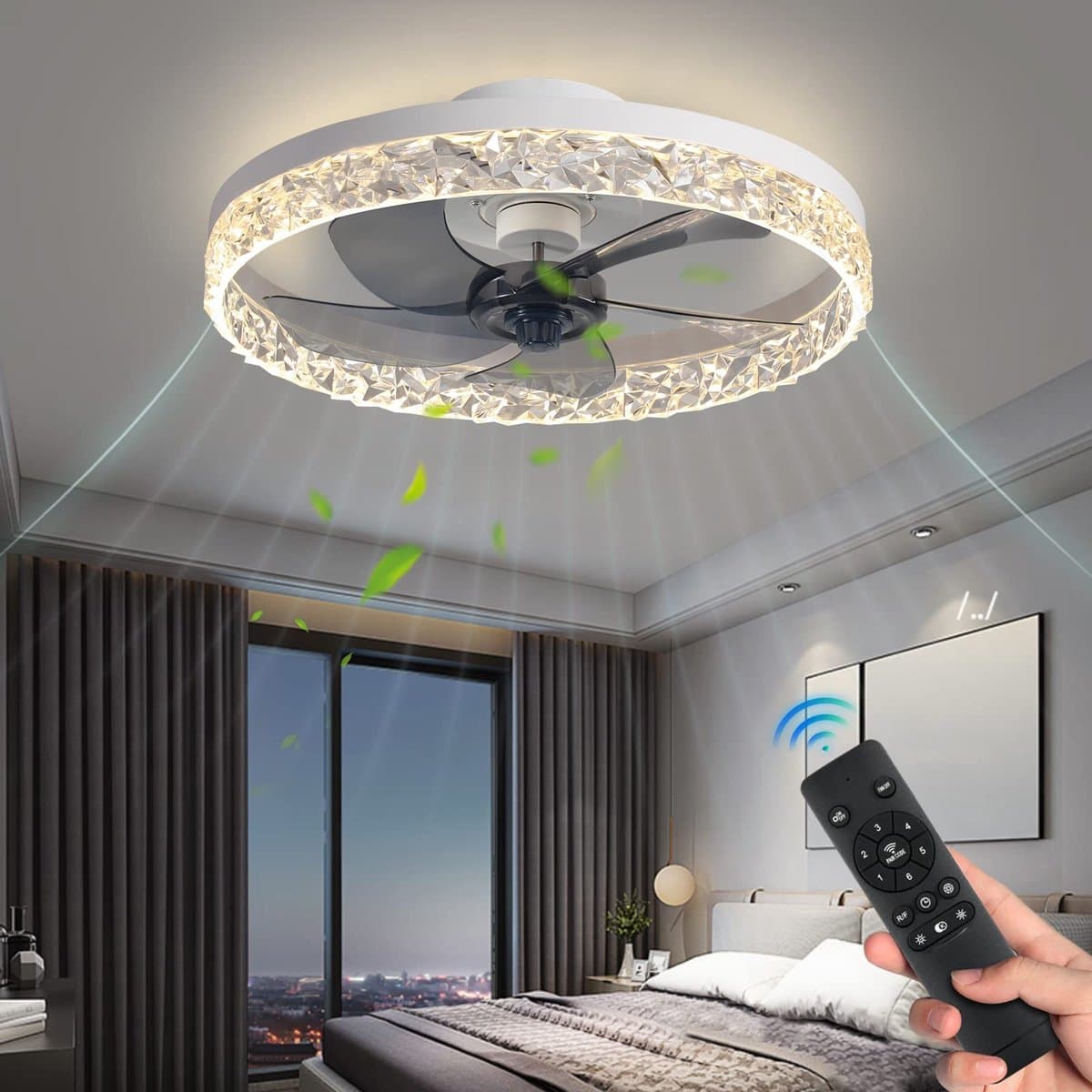 Kristallen Ventilator Lamp - Smart Lamp - 6 Standen Ventilator - Wit - Dimbaar met App - Plafondventilator — afbeelding 1